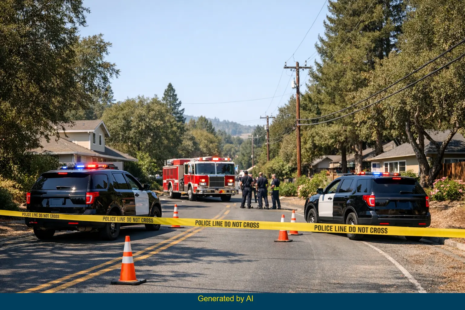 Emergency vehicles and responders on Riebli Road in Santa Rosa after a fatal incident