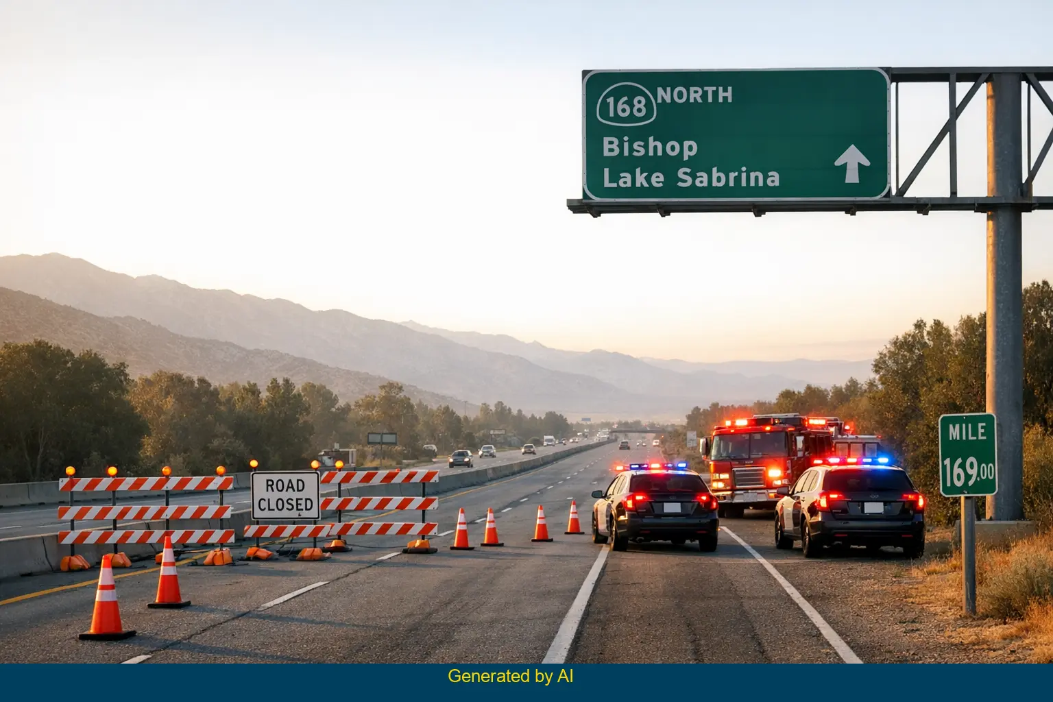 Emergency vehicles and flashing lights respond to Route 168 crash scene near mile marker 169