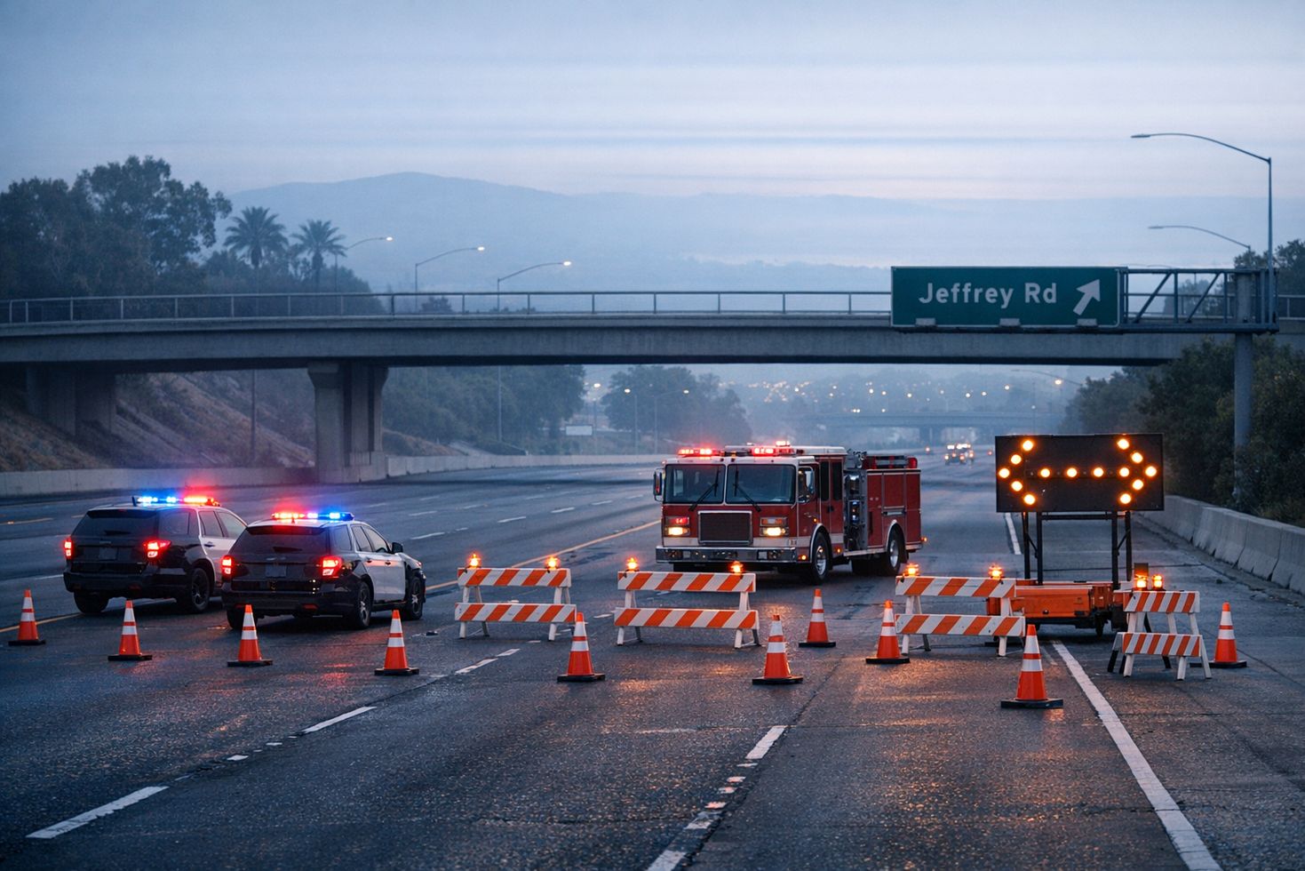 AI-generated illustration of a Irvine car accident scene